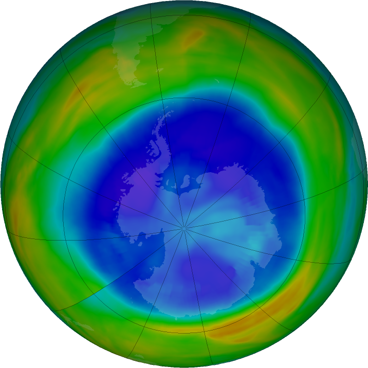 Antarctic ozone map for 31 August 2023